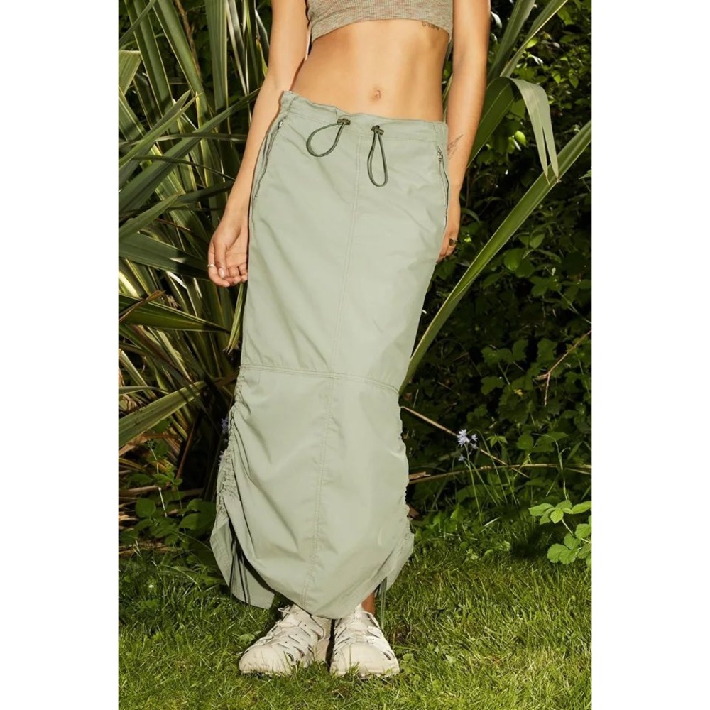 BDG Urban Outfitters Sage Green Cargo Maxi Skirt Ruched Bungee XS
